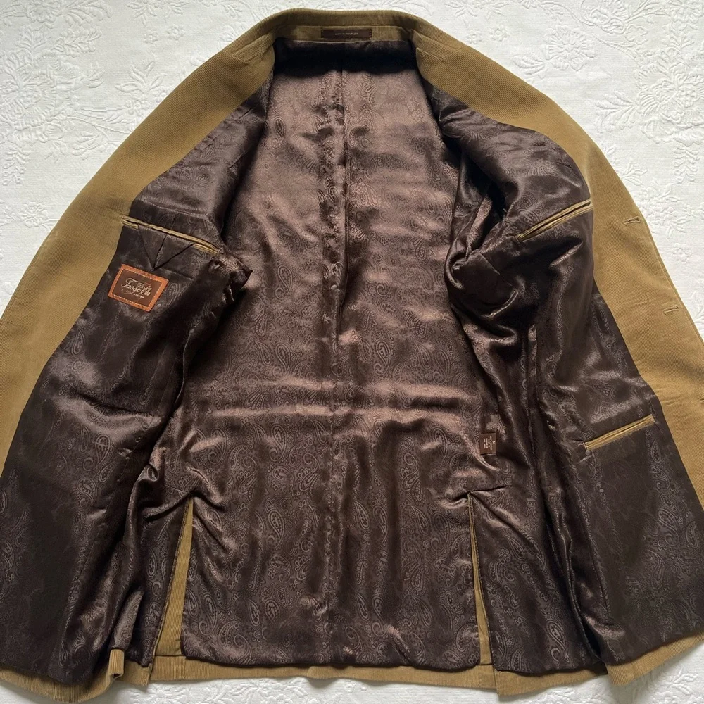 Tasso Elba Corduroy Safari Hunting Style Medium Jacket Cotton Khaki Elbow Patch